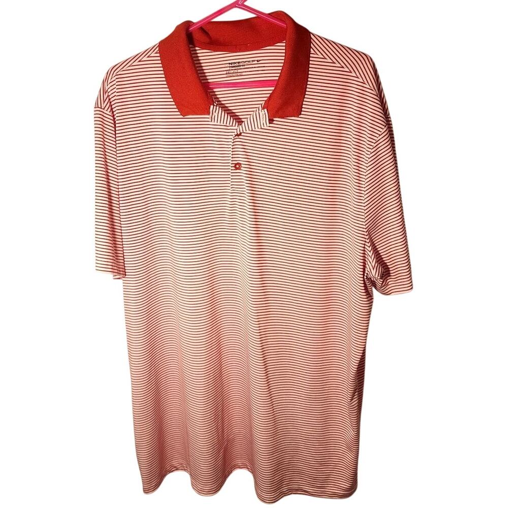 Nike Golf Dri-Fit Mens Striped Polo Shirt XXL Short Sleeve Red White Athletic